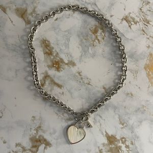 Mother of pearl Chain link heart and key necklace